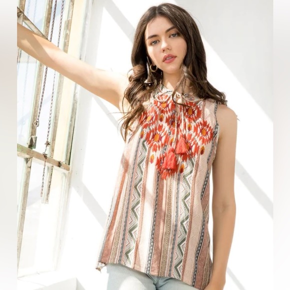 THML Tops - THML Embroidered Tribal Tank